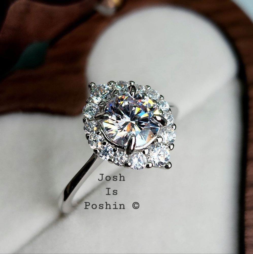 6MM diamond halo ring in rhodium over sterling silver